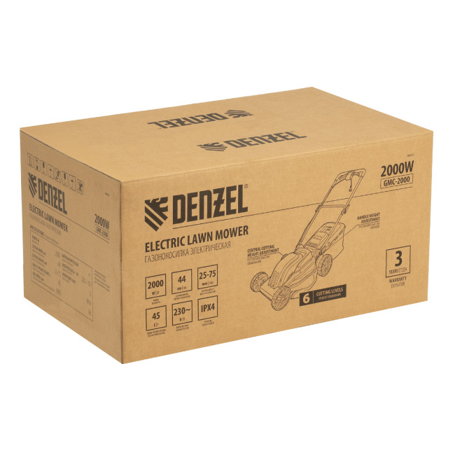 Газонокосилка электрическая GMC-2000, шир. 44см, 2000 Вт, 6 уров., травосб. 45 л Denzel в Новосибирске Газонокосилка электрическая GMC-2000, шир. 44см, 2000 Вт, 6 уров., травосб. 45 л Denzel в Новосибирске