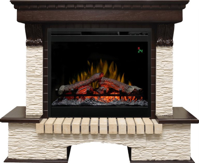 Каминокомплект Pierre Luxe угловой - Темный дуб / Сланец мелкий с очагом Symphony 26'' DF2624L-INT в Новосибирске