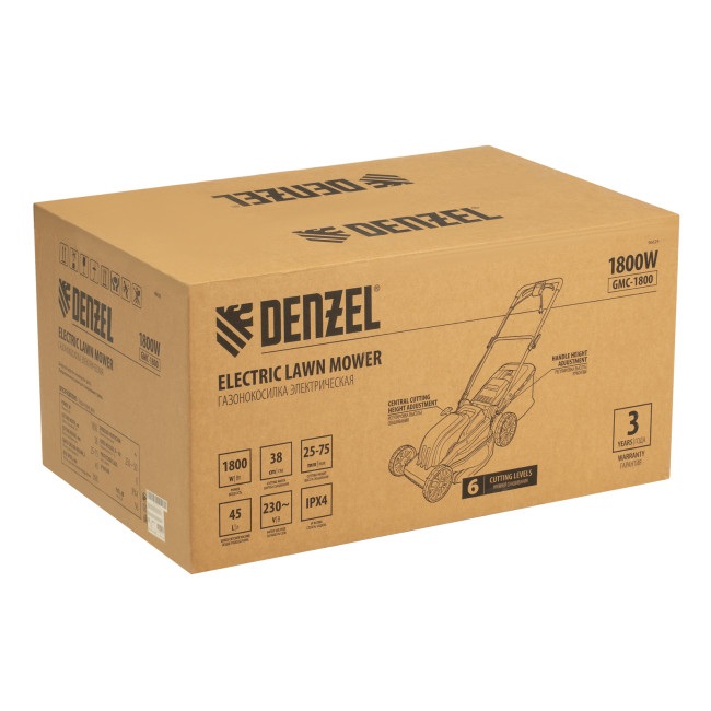 Газонокосилка электрическая GMC-1800, шир. 38см, 1800 Вт, 6 уров., травосб. 35 л Denzel в Новосибирске