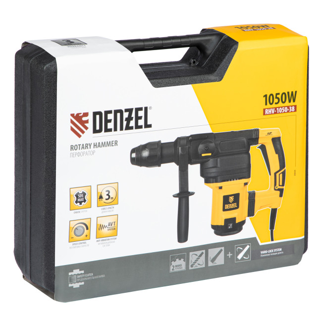 Перфоратор электрический RHV-1050-38-max, SDS-max, 1050 Вт, 10 Дж, 2 плюс 1 режим Denzel в Новосибирске
