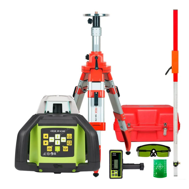 Комплект: ротационный нивелир RGK SP-610G + штатив RGK SH-170 рейка RGK LR-2 в Новосибирске