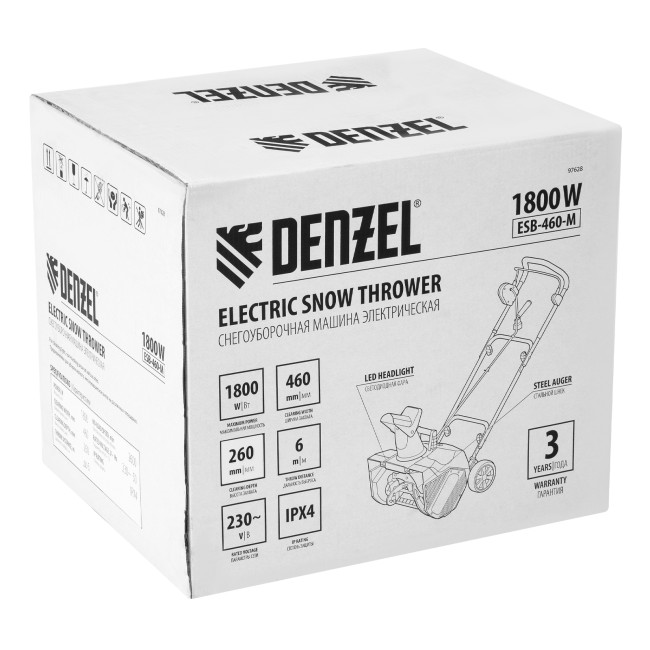 Электрическая снегоуборочная машина ESB-460-M, 1.8 кВт, металлический шнек, LED фара Denzel в Новосибирске