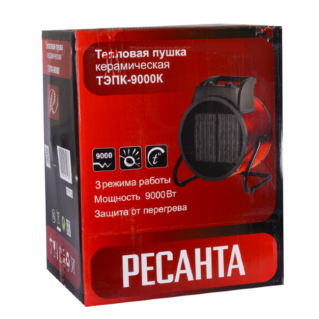 Тепловая электрическая пушка ТЭПК-9000K (керам.нагревательный элемент,круглая) Ресанта в Новосибирске