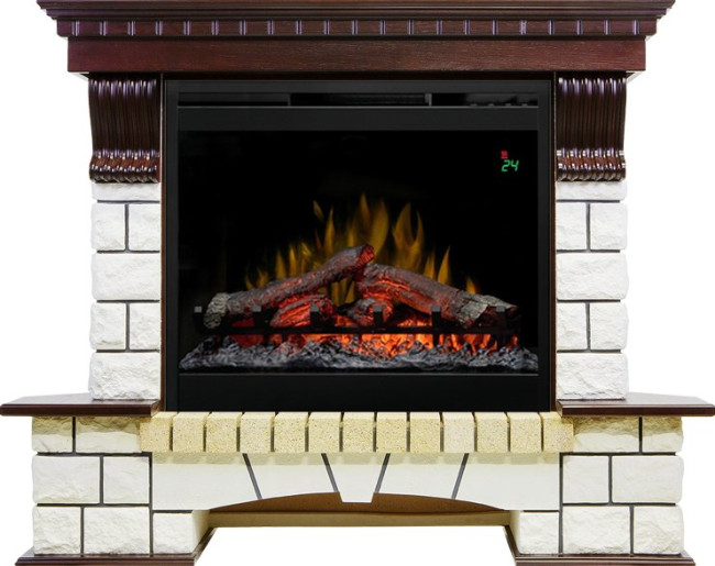 Каминокомплект Pierre Luxe угловой - Темный дуб / Белый с очагом Symphony 26'' DF2624L-INT в Новосибирске