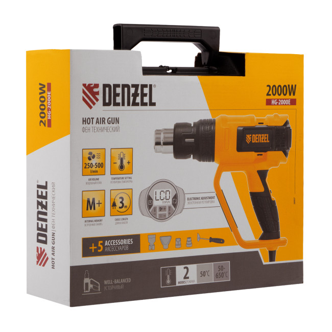 Фен технический HG-2000E, 2000 Вт, 2 режима, LCD дисплей Denzel в Новосибирске