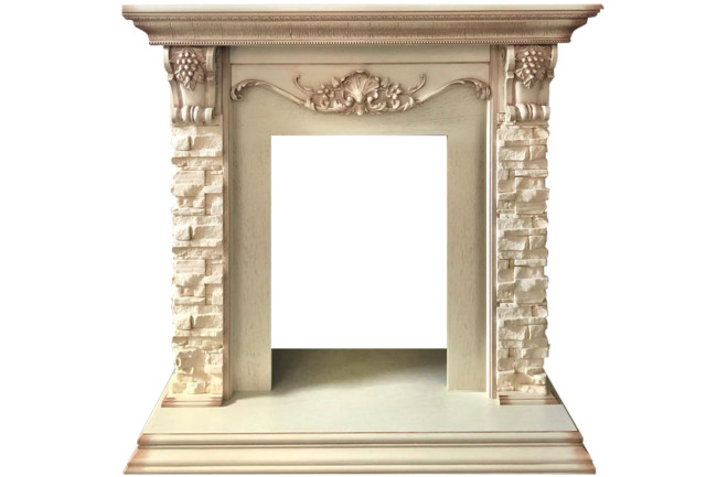 Каминокомплект Adriana - Cлоновая кость с очагом Fobos FX Black в Новосибирске Каминокомплект Adriana - Cлоновая кость с очагом Fobos FX Black в Новосибирске