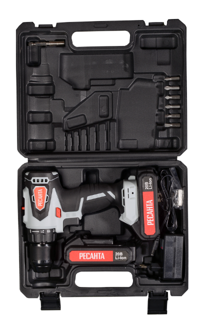 Дрель-шуруповерт аккумуляторная Ресанта ДА-20-2ЛК-Б (2,0 А/ч) (бесщеточный двигатель) в Новосибирске