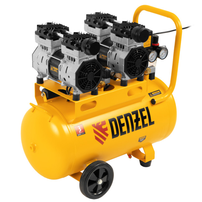 Компрессор безмасляный, малошумный DLS 1500/50, 1500 ВТ, 2x750, 50 л, 260 л/мин Denzel в Новосибирске