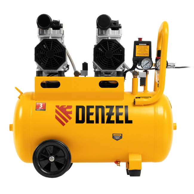 Компрессор безмасляный, малошумный DLS 1500/50, 1500 ВТ, 2x750, 50 л, 260 л/мин Denzel в Новосибирске