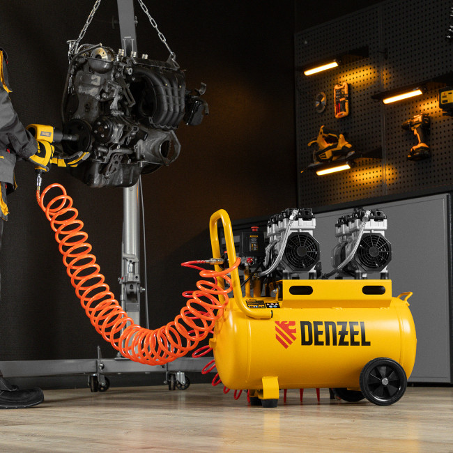 Компрессор безмасляный, малошумный DLS 1500/50, 1500 ВТ, 2x750, 50 л, 260 л/мин Denzel в Новосибирске