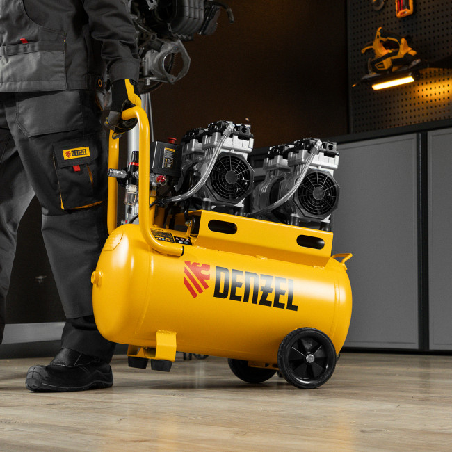 Компрессор безмасляный, малошумный DLS 1500/50, 1500 ВТ, 2x750, 50 л, 260 л/мин Denzel в Новосибирске