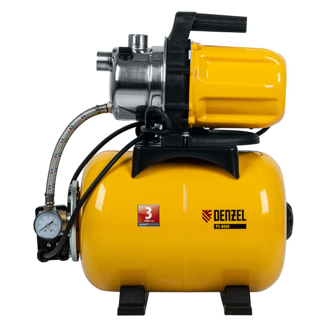 Насосная станция PS800X, 800 Вт, 3200 л/ч, ресивер 24 л, подъем 38 м, нержавейка Denzel в Новосибирске