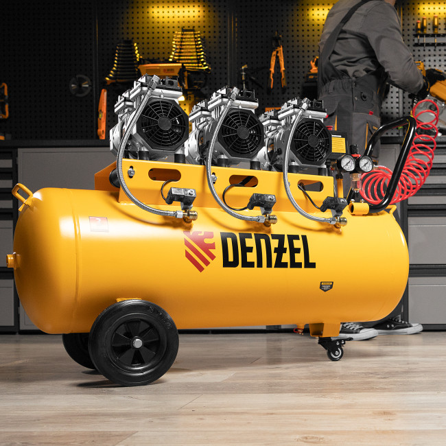 Компрессор безмасляный, малошумный DLS 1800/100,1800 Вт, 3x600, 100 л, 345 л/мин Denzel в Новосибирске Компрессор безмасляный, малошумный DLS 1800/100,1800 Вт, 3x600, 100 л, 345 л/мин Denzel в Новосибирске