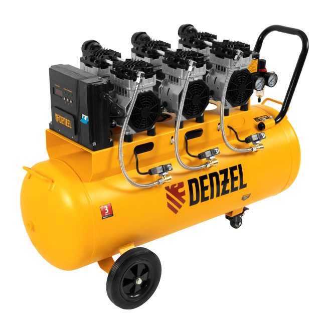 Компрессор безмасляный, малошумный  DLS 2250/100, 2250 Вт, 3x750, 100 л, 410 л/мин блок управления/ Denzel в Новосибирске