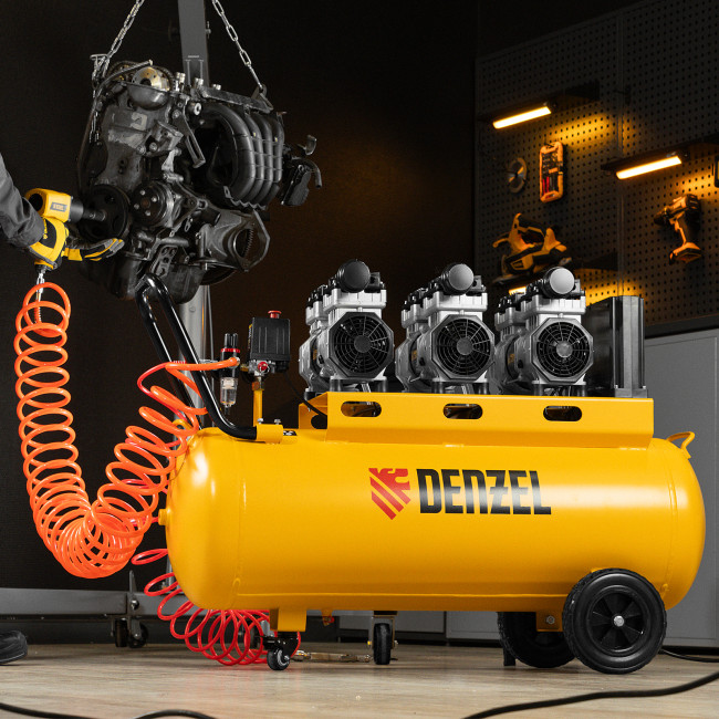 Компрессор безмасляный, малошумный DLS 2250/100, 2250 Вт, 3x750, 100 л, 410 л/мин блок управления/ Denzel в Новосибирске Компрессор безмасляный, малошумный DLS 2250/100, 2250 Вт, 3x750, 100 л, 410 л/мин блок управления/ Denzel в Новосибирске