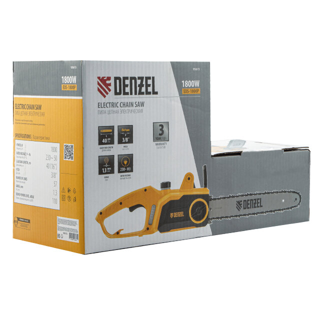 Пила цепная электрическая EDS-1800P, 1.8 кВт,поперечная, шина 40 см, шаг 3/8, паз 1.3 мм, 57 звеньев Denzel в Новосибирске