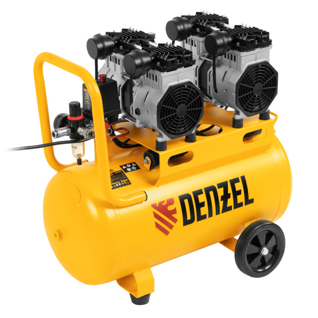 Компрессор безмасляный, малошумный DLS 2200/50, 2200 Вт, 2x1100, 50 л, 380 л/мин Denzel в Новосибирске