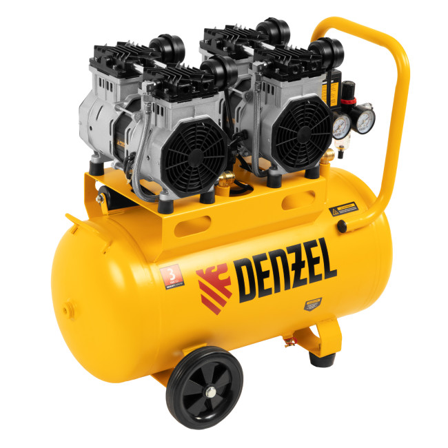 Компрессор безмасляный, малошумный DLS 2200/50, 2200 Вт, 2x1100, 50 л, 380 л/мин Denzel в Новосибирске