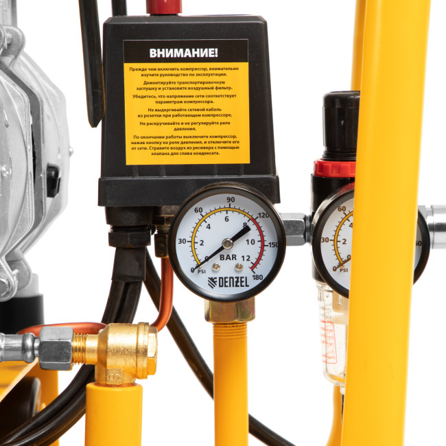Компрессор безмасляный, малошумный DLS 2200/50, 2200 Вт, 2x1100, 50 л, 380 л/мин Denzel в Новосибирске