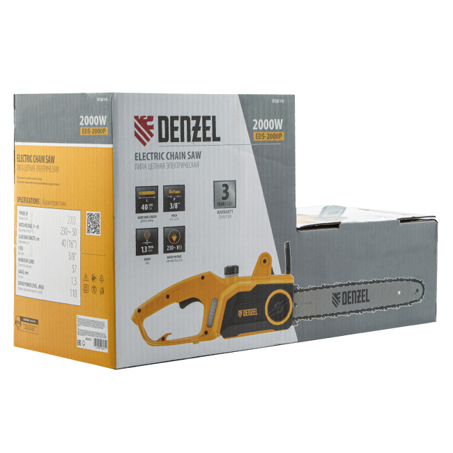 Пила цепная электрическая EDS-2000P, 2 кВт,поперечная, шина 40 см, шаг 3/8, паз 1.3 мм, 57 звеньев Denzel в Новосибирске