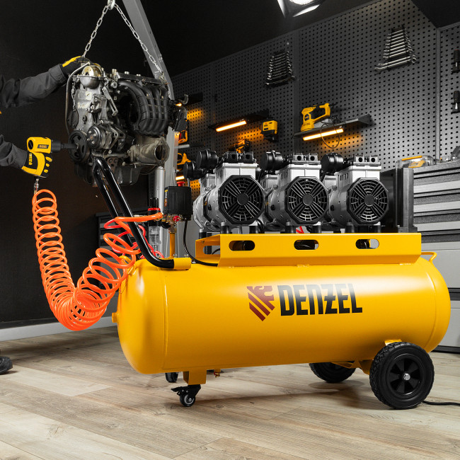 Компрессор безмасляный, малошумный DLS 3300/100, 3300 Вт,3x1100, 100 л, 570 л/мин ,блок управления Denzel в Новосибирске Компрессор безмасляный, малошумный DLS 3300/100, 3300 Вт,3x1100, 100 л, 570 л/мин ,блок управления Denzel в Новосибирске