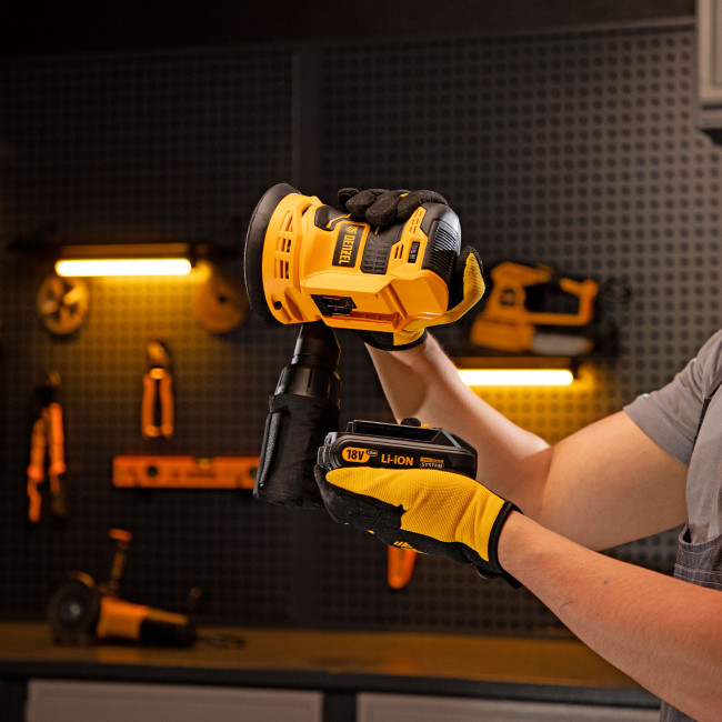 Машина шлифовальная эксцентриковая аккумуляторная COS-125, 18В Li-Ion Denzel в Новосибирске