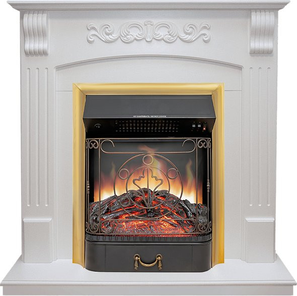 Каминокомплект Sorrento угловой - Белый дуб с очагом Majestic FX Brass в Новосибирске