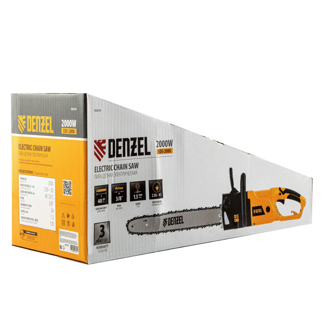 Пила цепная электрическая EDS-2000, 2 кВт,продольная, шина 40 см, шаг 3/8, паз 1.3 мм, 56 звеньев Denzel в Новосибирске