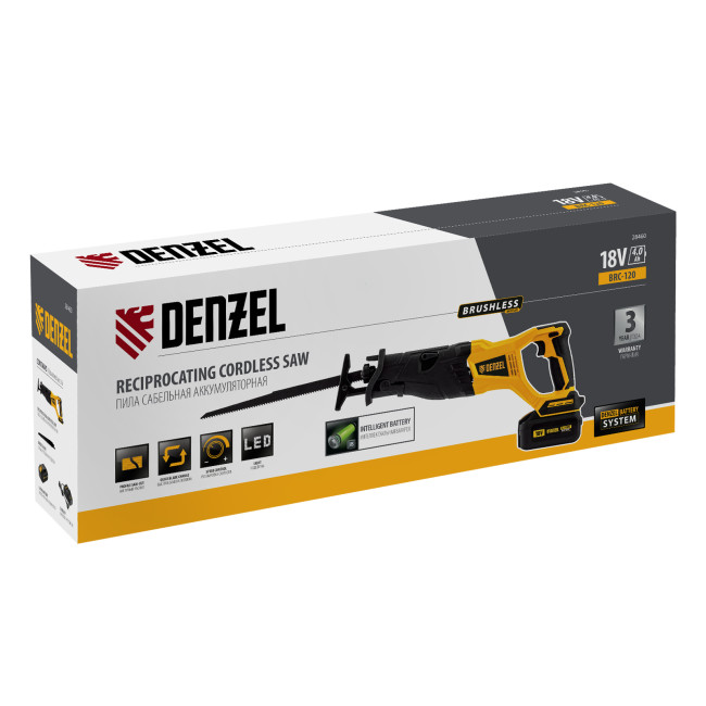 Пила сабельная аккумуляторная бесщет BRC-120,  18В Li-Ion Denzel в Новосибирске