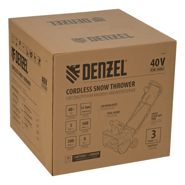 Снегоуборочная машина аккумуляторная, ESB-560Li, 560 мм, 40В, 2 АКБ 5 Ач, ЗУ, метал. шнек Denzel в Новосибирске