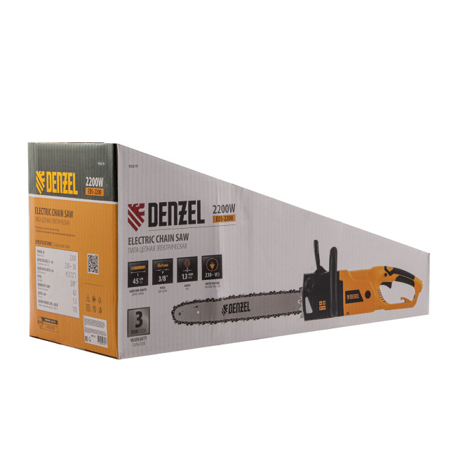 Пила цепная электрическая EDS-2200, 2.2 кВт,продольная, шина 45 см, шаг 3/8, паз 1.3 мм, 62 звена Denzel в Новосибирске