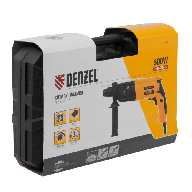 Перфоратор электрический RHH-600-22, SDS-plus, 600 Вт, 2,5 Дж, 2 реж. Denzel в Новосибирске