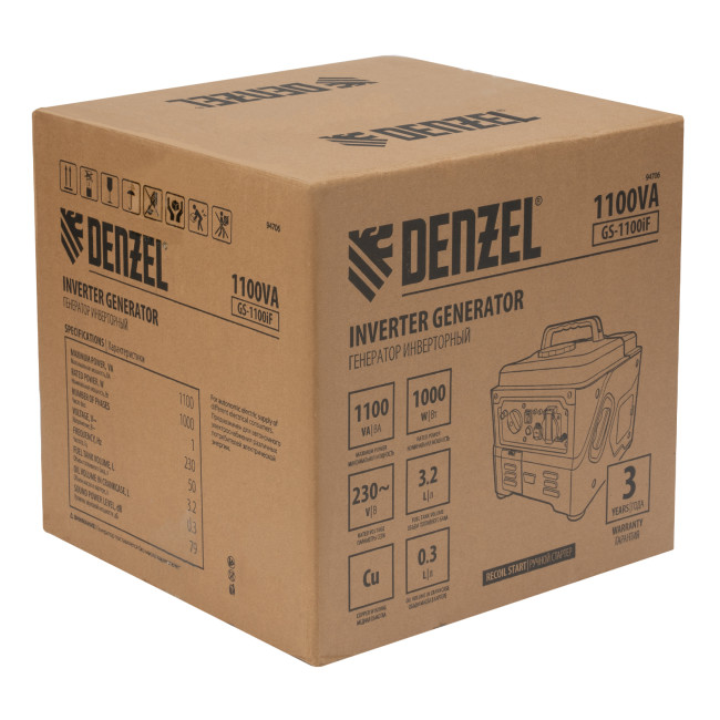 Генератор инверторный GS-1100iF, 1,1 кВт, 230 В, ручной старт DENZEL в Новосибирске