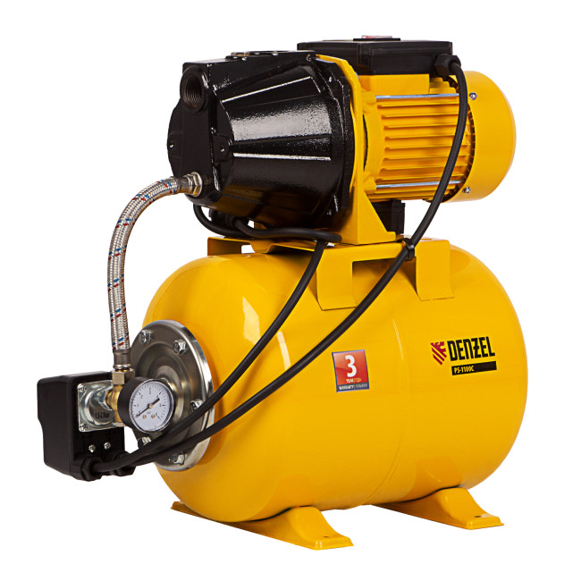 Насосная станция PS1100С, 1100 Вт, 4500 л/ч, ресивер 24 л, подъем 46 м, чугун Denzel в Новосибирске