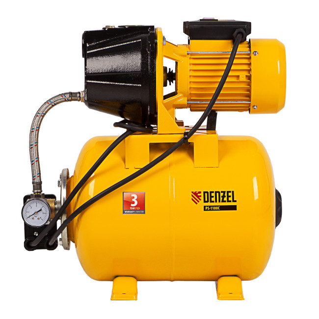 Насосная станция PS1100С, 1100 Вт, 4500 л/ч, ресивер 24 л, подъем 46 м, чугун Denzel в Новосибирске