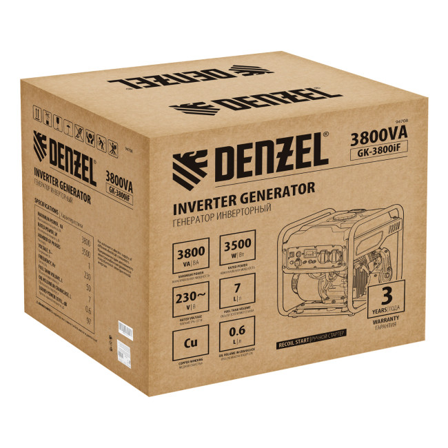 Генератор инверторный GK-3800iF, 3,8 кВт, 230 В, ручной старт DENZEL в Новосибирске