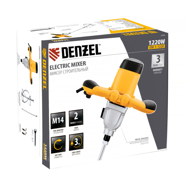 Миксер строительный EM-1-1220, 1220 Вт, 0-480/0-800 об/мин Denzel в Новосибирске