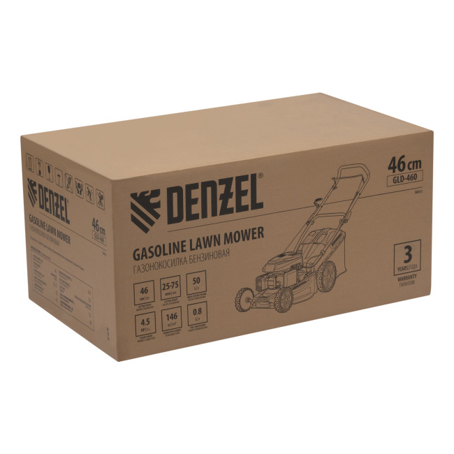 Газонокосилка бензиновая GLD-460, 146 куб.см, ширина 46 см, ручная, 7 уровней, травосборник 50 л Denzel в Новосибирске