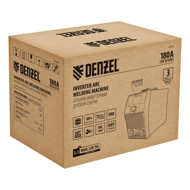 Аппарат инвертор. дуговой сварки SDR-185 Ultra, 180 А, ПВ 60% Denzel в Новосибирске