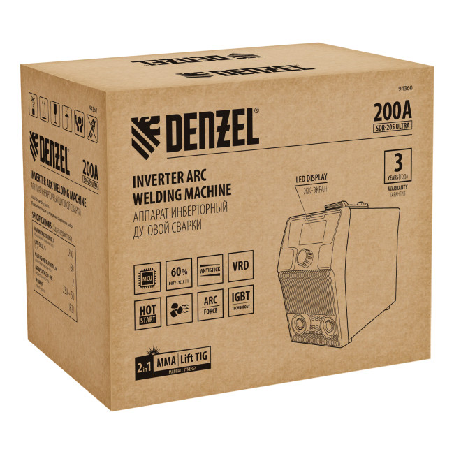 Аппарат инвертор. дуговой сварки SDR-205 Ultra, 200 А, ПВ 60% Denzel в Новосибирске