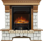 Каминокомплект Pierre Luxe - Дуб / Белый с очагом Fobos FX M Black RC