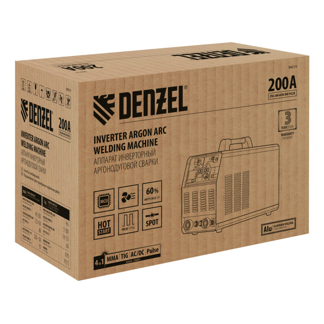 Аппарат инвертор. аргонодуговой сварки ITIG-200 ACDC Mix Pulse, 200 А, ПВ 60% Denzel в Новосибирске