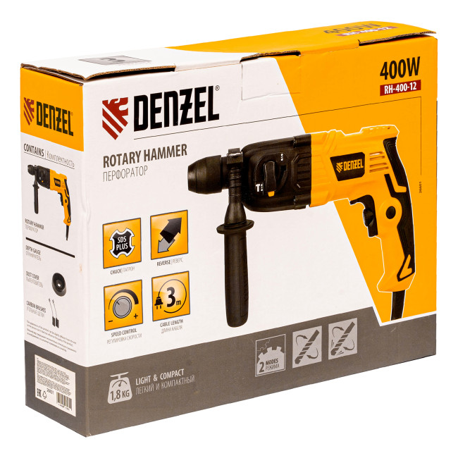 Перфоратор электрический RH-400-12, SDS-plus, 400 Вт, 1.2 Дж, 2 режима Denzel в Новосибирске