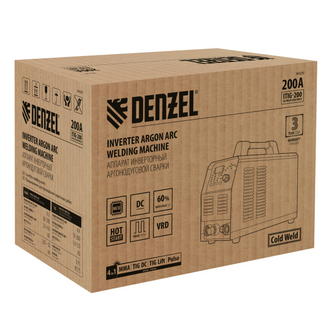 Аппарат инвертор. аргонодуговой сварки ITIG-200 DС Pulse Cold Weld, 200 А, ПВ 60% Denzel в Новосибирске