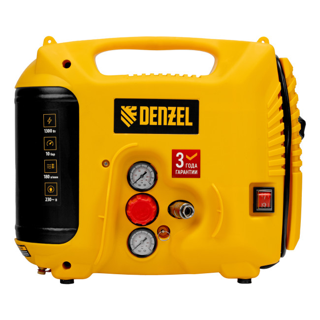Компрессор воздушный DL1300, 10 бар, 1,3 кВт 180 л/мин 5 л, с набором аксессуаров Denzel в Новосибирске