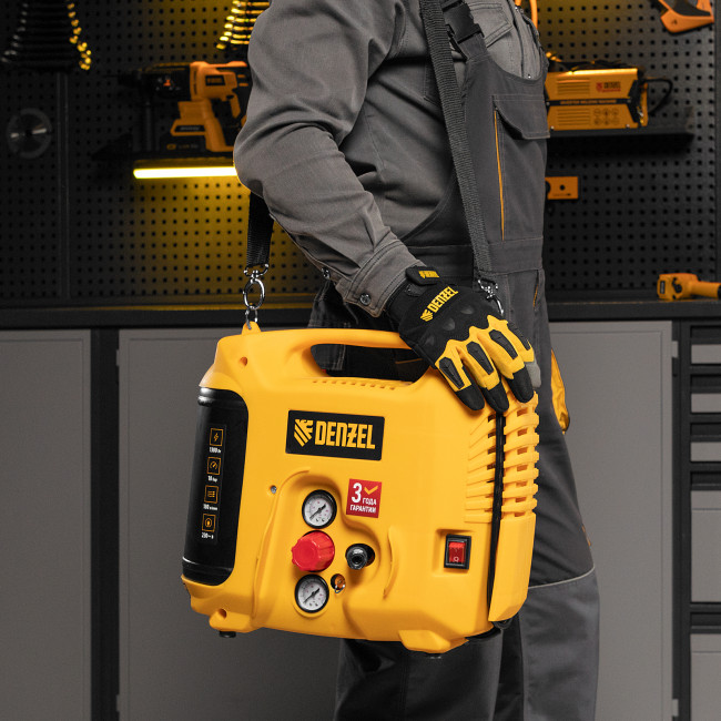 Компрессор воздушный DL1300, 10 бар, 1,3 кВт 180 л/мин 5 л, с набором аксессуаров Denzel в Новосибирске