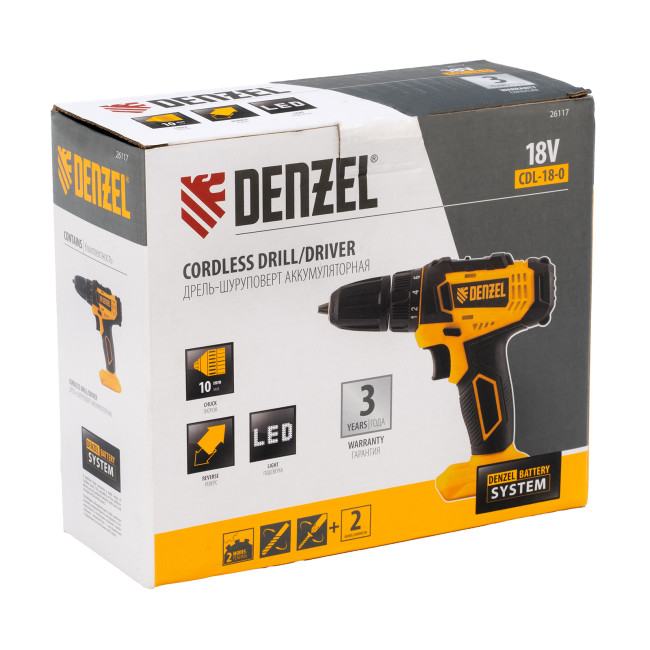 Дрель-шуруповерт аккумуляторная CDL-18-0, Li-Ion, 18 В Denzel в Новосибирске