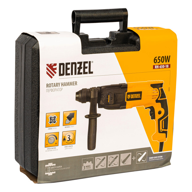 Перфоратор электрический RH-650-18, SDS-plus, 650 Вт, 2.0 Дж, 3 плюс 1 режим Denzel в Новосибирске Перфоратор электрический RH-650-18, SDS-plus, 650 Вт, 2.0 Дж, 3 плюс 1 режим Denzel в Новосибирске