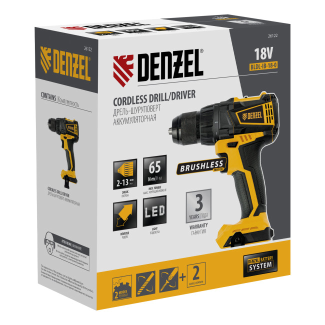 Дрель-шуруповерт аккумуляторная, бесщет. BLDL-IB-18-0, Li-Ion, 18 В Denzel в Новосибирске