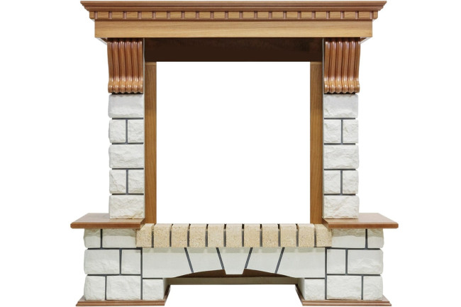 Каминокомплект Pierre Luxe - Дуб / Белый с очагом Majestic FX Brass в Новосибирске Каминокомплект Pierre Luxe - Дуб / Белый с очагом Majestic FX Brass в Новосибирске